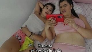Bisexual stepsisters get horny watching a lesbian video - Porn in Spanish