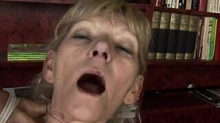 A ultra-kinky German grannie gets her unshaved cootchie strewn with jizm