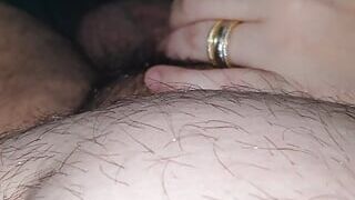 Step mom in bed with naked step son gives him a handjob