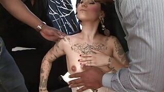 Hard and Rough Anal Gangbang Group Sex of BBC Guys with a Hot Tattooed True Amateur Brunette Wife with lots of Cum Loads