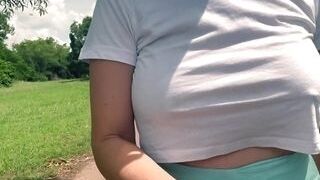 Wifey goes for a public run with her perfect tits braless and bouncing