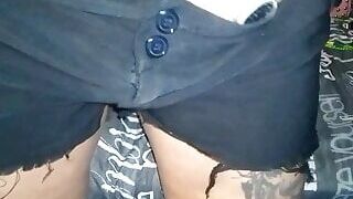 Wet Pussy rubbing in sexy shorts by step daddy
