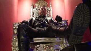 Worship the leather Master's gloves and boots as he sits on a throne PREVIEW