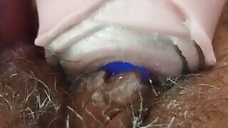 Hot Latina masturbating with rose clit vibe orgasm close up