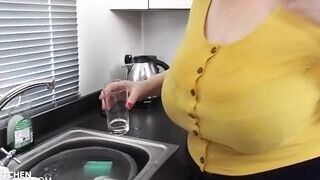 Sally gets moist doing the washing up