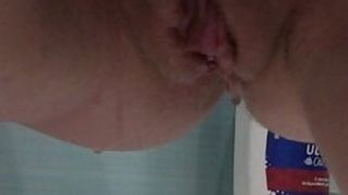 Chubby milf pisses and shows dirty white panties. Big cunt and close-up. Homemade fetish. ASMR. Amateur.