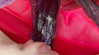 How can she wear such dirty panties?! Girl masturbates in stained creamy panties till cums