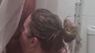 Stepmom secretly gives step son a hand whilst he is in the shower