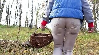 Milf In Tight Pants Collecting Mushrooms In The Woods Ass Fetish