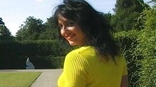 Dark haired lady from Germany gets double-penetrated outdoors
