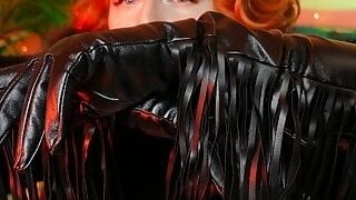 Hot FUR Lady wearing long leather GLOVES - close up and great sounding ASMR video with blogger Arya