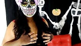 Horny Halloween: La Catrina is in the mood for sex with several monster cocks, terrifying pleasure with slut FULL SQUIRT