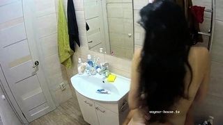 Hot brunette taking a shower on hidden cam