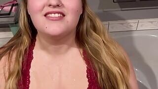 Pissed on my BBW Wife in Red Lingerie