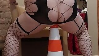 Stretching my cunt with traffic cone
