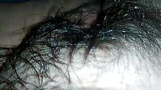 Stranger fucked and his cum on my hairy cunt