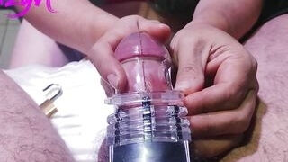elf gives and places chastity cage on slave