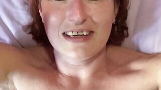 POV Wet pussy farts galore as skinny hot sexy hairy mature Mistress Wriggler has a leg shaking orgasm