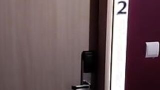 stepdaughter walks naked around the hotel and masturbates while stepfather records mom sleeping in the room