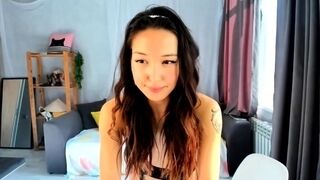 Amateur young brunette enjoys dildo on solo masturbation
