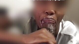 Ebony thot has a super wet throat. Can't help but to make her suck my dick