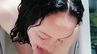 Piss play blowjob with cum in mouth