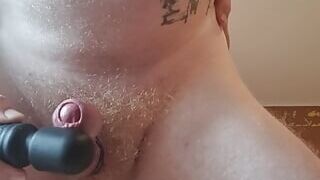 Solo fun with butt plug and cum on wife's wand
