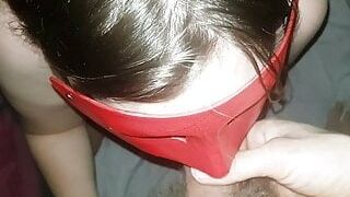 Masked slut sucking dick for the first time on cam