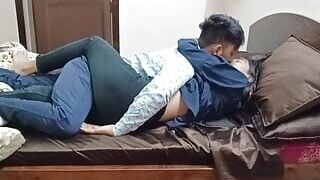 Indian dirty couple horny kissing and fucking home alone