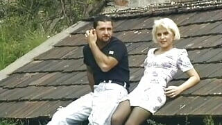 A stunning German blonde gets banged on the roof