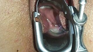 Sexy collared wife toys her pussy, gets spanked fisted squirts then fucked with creampie and gape