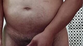 mature alber takes off his clothes showing his 14 cm dick and jerks off until he comes