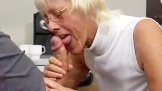 Grannie Takes Enormous Spunk-Pump In Office