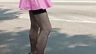 sissy does the whore in miniskirt and high heels