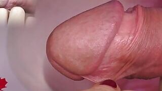 Close up feedback blowjob - penetrating urethra with tongue and swallowing cum.