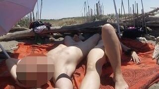 Flashing my cock in front of strangers on a public beach while she helps me cumshot - it's very risky - MissCreamy