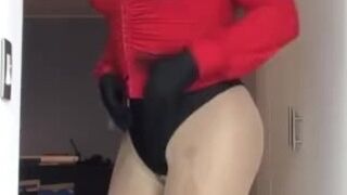'Goth Rhonda gets off (trans, crossdress, pantyhose, transformation, masturbation, female mask, mask)'