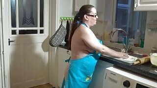 Wife getting messy in Apron
