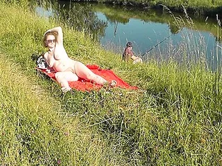 Corrupt Beach. Erotic Milf Platinum Shorn Sunbathing Exposed to Tributary Bank, Unwitting Fisherman Cadger Watches. Shorn With respect to Public. Undressed Run aground